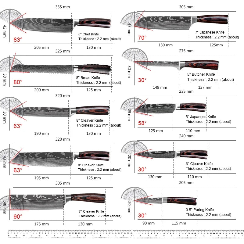 Japanese Kitchen Knives Set Laser Damascus Pattern Chef Knife Sharp