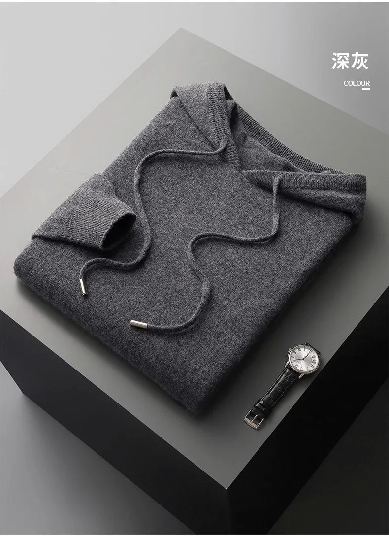 Men's One-piece ready-to-wear Hoodie 100% Merino Wool Knitted Sweatshirt Autumn