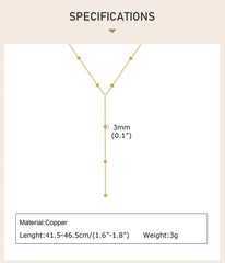 Gold Plated Lariat Necklace for Women, Double Layered Long Chain Drop Pendant