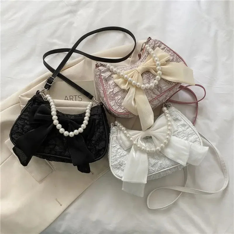 Pearl Female Bag Retro Luxury Designer Handbag Bow Crossbody Bags Fashion