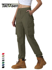 Cotton Cargo Pants Womens Elastic Waist Outdoor Hiking Pants Work Trouser