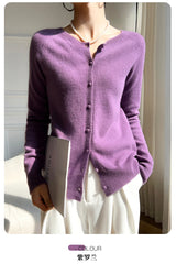 Women 100% Wool Cardigans Sweater Solid Casual Warm Outerwear