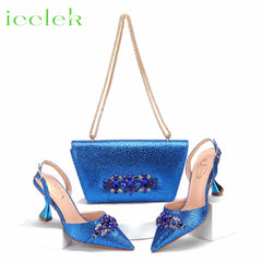 Royal Blue Elegant High Heels Nigeria African Ladies Shoes Matching Bag Set