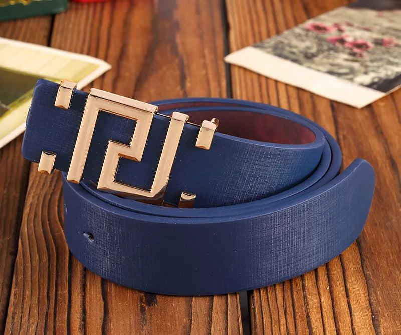 Men's and Women's Casual Fashion Belt  Korean Version Gold Buckle Belt Trendy I-shaped Buckle Belt