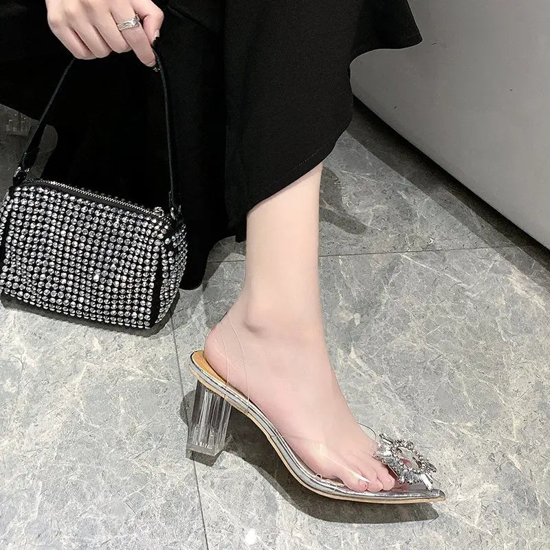 BCEBYL Spring and Autumn Fashion New Sexy Banquet Transparent Comfortable Solid Color Pointed Toe Crystal Ladies High Heels