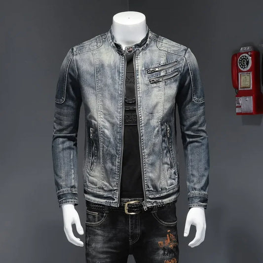 Military Denim Jacket Men Spring Autumn Motorcycle Slim Fit Cowboy Jackets