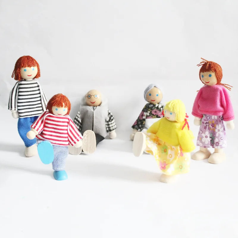 Kids Wooden Furniture Miniature Play Toy Mini Dolls Set Figures Family Humanoid Doll Children House Boys Girls Pretend Gifts