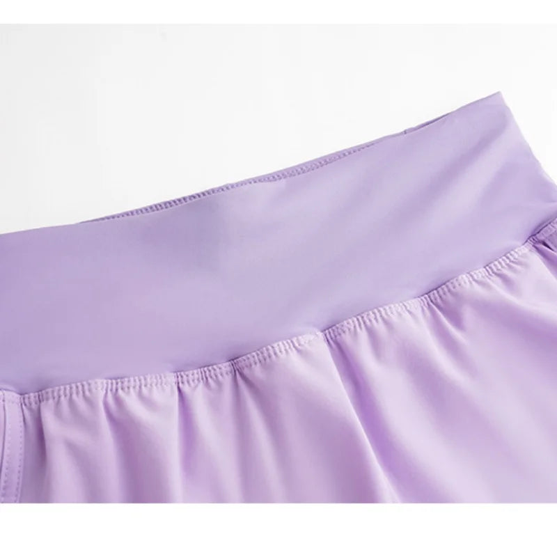DRUR Yoga Shorts Women Summer Fake Two Piece High Waist Loose Gym Shorts With Pocket Ladies Lightweight Fitness Running Clothes