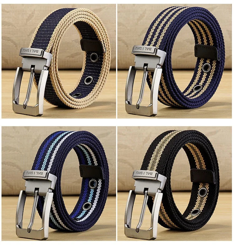 Men's Fabric Belt Canvas Belt for Drilled Webbing Casual Fashion Men's Trousers Belts Jeans Male Waist Belt Striped Strap HB072