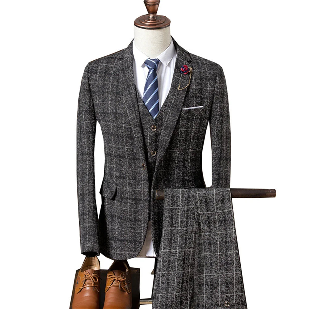 Tuxedo for Mens: Blazers Jacket Pants Vest 3 Pieces Set Coat men's Gentleman Elegant