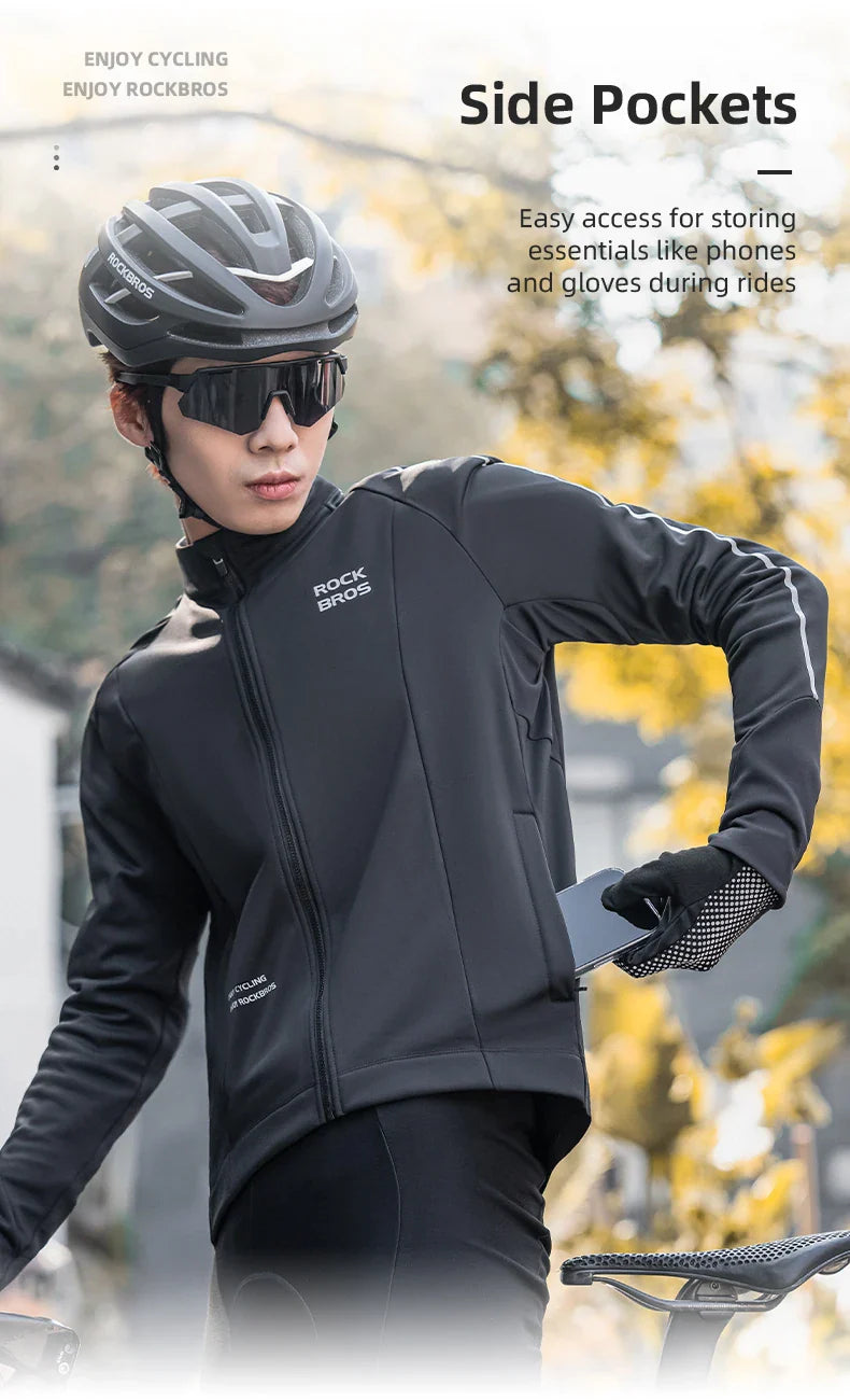 ROCKBROS Bicycle Jersey Fall/Winter Fleece Cycling Clothing Thermal Long Sleeve Cycling Clothing Warmer Windproof Sportswear