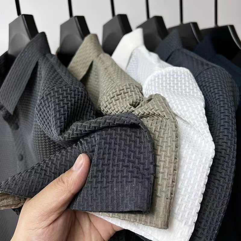 New Men's Business Casual Short Sleeved Bone Flower Solid Color POLO Shirt Fashion Breathable Comfortable Summer Versatile Top