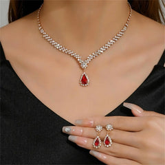 Crystal Necklace Earrings Set Water Drop Pendant Clavicle Chain Party Jewelry