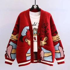 Disney Knitted Cardigan Japanese Donald Cartoon Sweaters for Women Coat