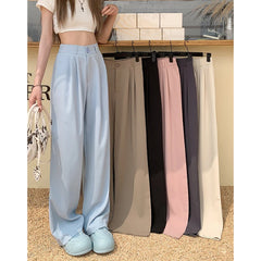 Women Suit Pants Elastic Waist Slimming Casual Pants Autumn Loose Wide Leg Pants