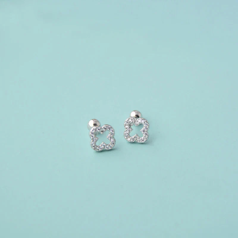 WANTME 925 Sterling Silver Romantic Full Zircon Flower Screw Bead Stud Earrings for Women Fashion Sweet Party Piercing Jewelry