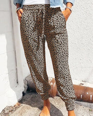 Women's Leggings Loose Leopard Print Lace Up Casual Pants