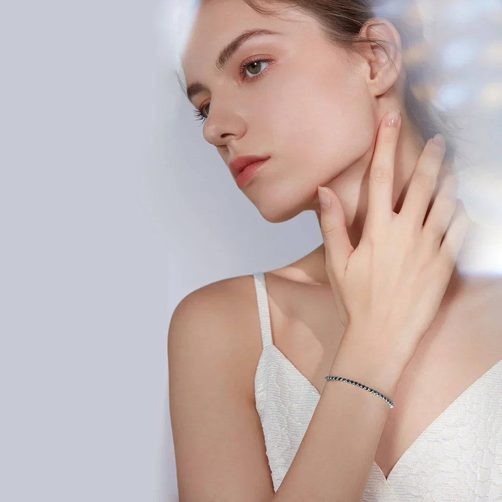 Rinntin Shiny Tennis Bracelet 925 Sterling Silver 1.5/2/3mm Clear Cubic Zirconia for Women Luxury Chain Bracelet Jewelry SB143