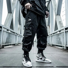 Black Cargo Pants Men Joggers Hip Hop Techwear Pants Hippie Cargo