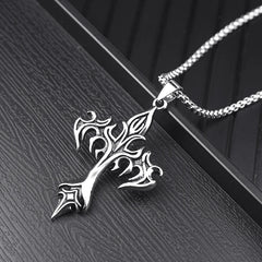 Classic Steel Warrior Men's Cross Amulet Necklace Fashion Flame Christian Simple