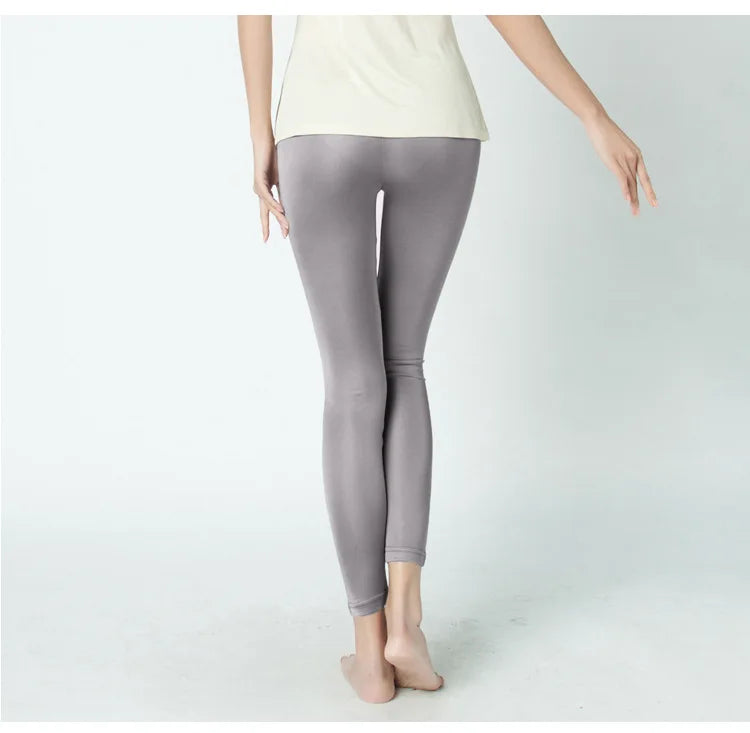 Women Silk Leggings Solid Slim Ankle-length Tights Anti Emptied Bottoming