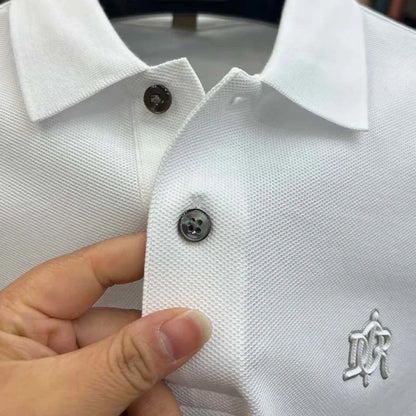Premium 100% cotton men's short sleeve polo shirt luxury fashion brand letter embossed summer new business casual lapel T-shirt