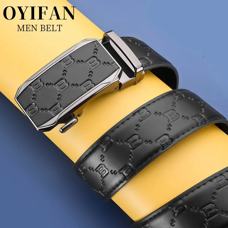 Black Brown Genuine Leather Belt Men, Luxury High Quality Automatic Buckle Belt, Business Casual Fashion Designer Belt for Men