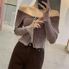 Women Hotsweet Solid Color Knitting Long Sleeve Slim Cardigans