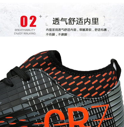 Men Soccer Shoes Turf Indoor Long Spikes High Ankle Football Field Boots