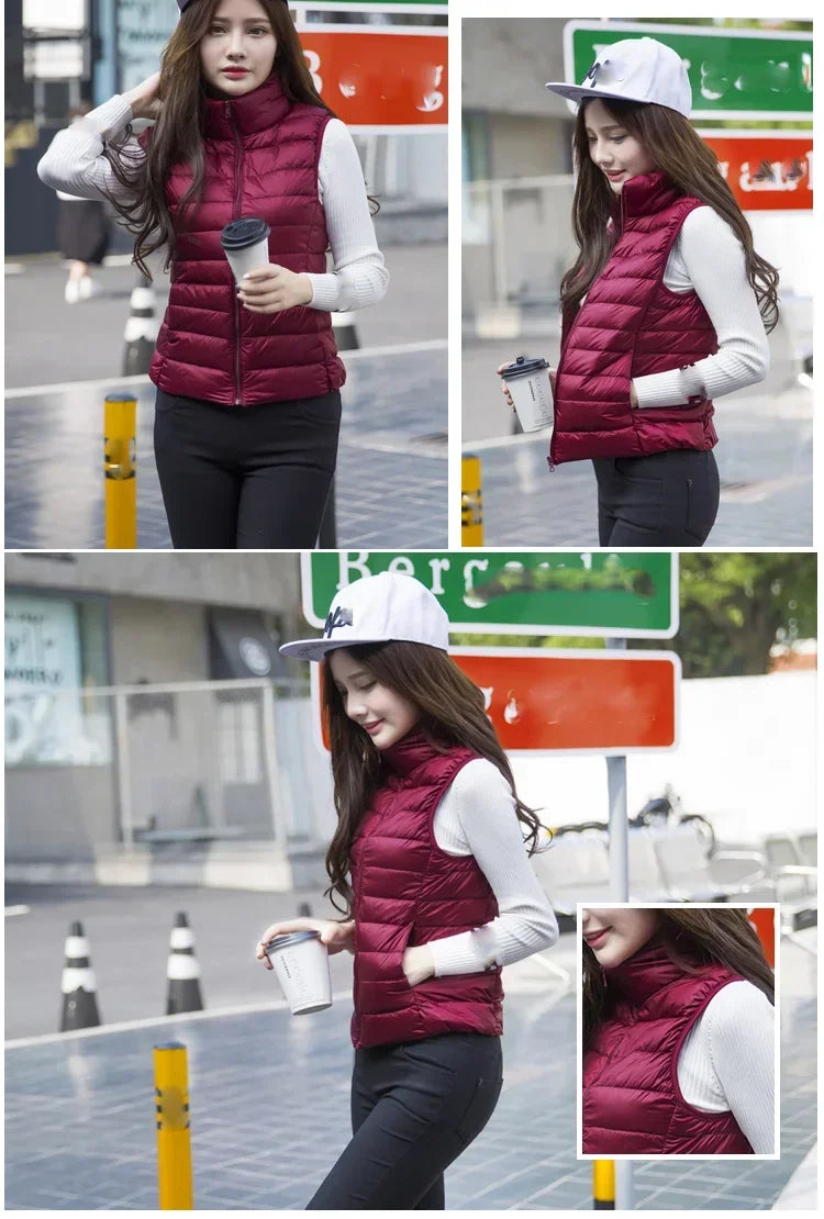Down Jacket Women Sleeveless Ultra Light Down Vests Slim Jacket Girl Gilet Lightweight