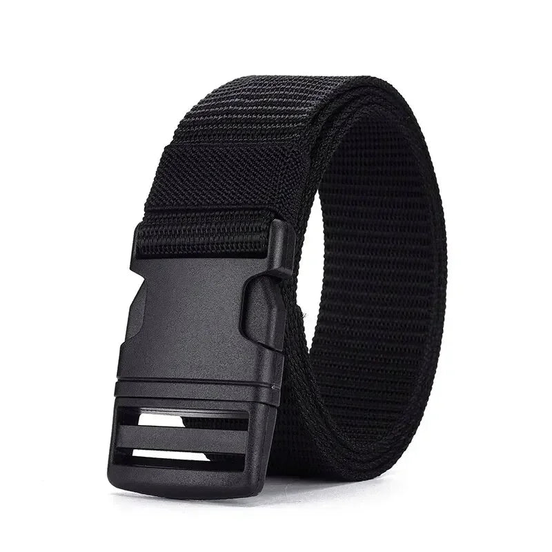 Men's Outdoor Tactical Belt - No Metal Buckle (Plastic), Nylon Canvas Woven, Heavy Duty High Quality Webbing