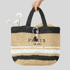 Women's Fashion Large Capacity Handmade Straw Knitting Tote Bag Summer Travel