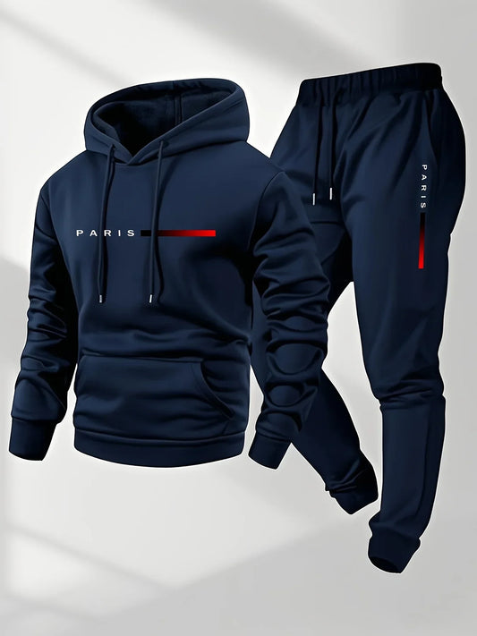 2025 letter printed sportswear set men's hooded sweatshirt long pants set spring and autumn winter warm suit