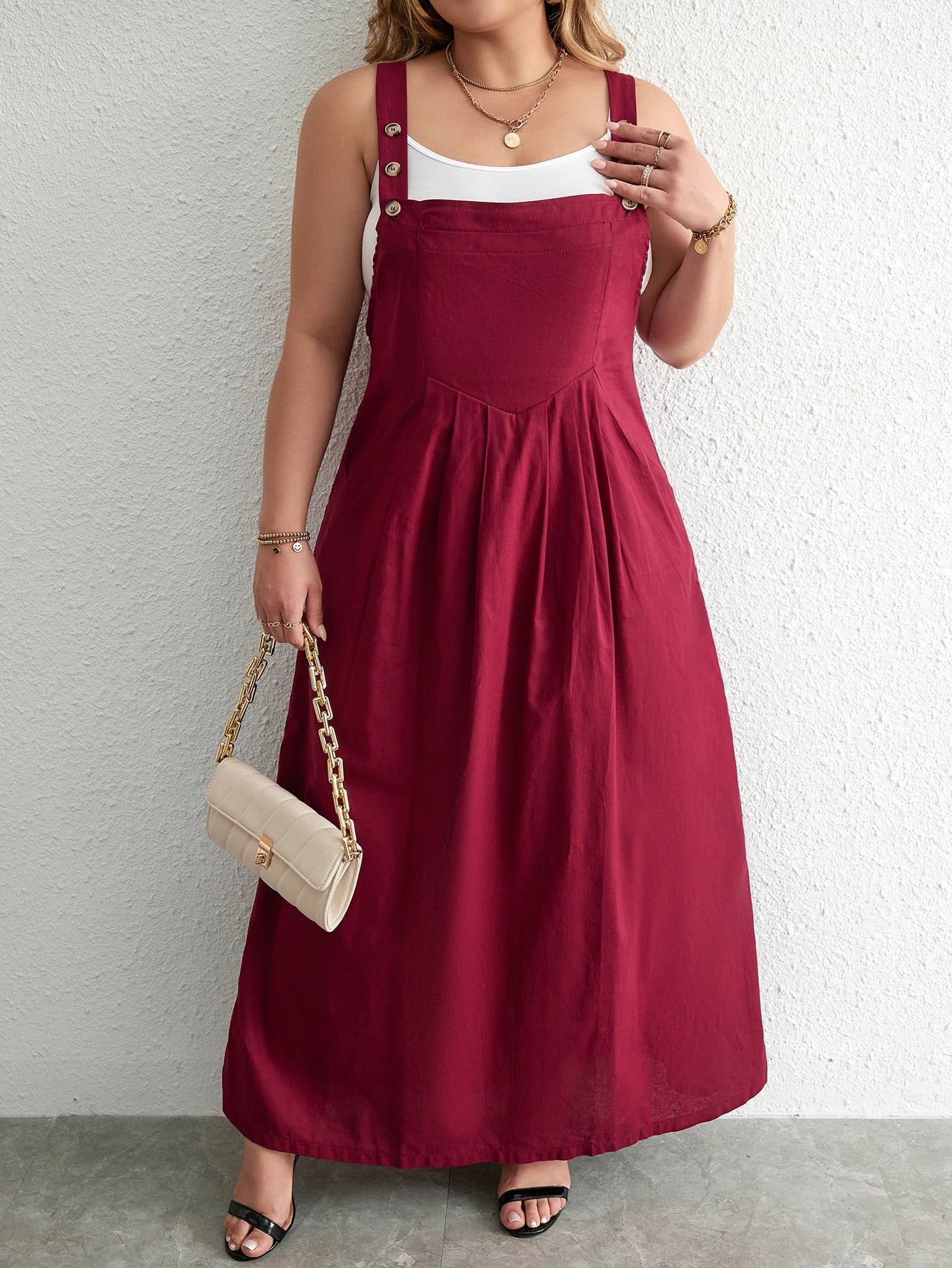 Plus Size Cotton Dress Woman 2024 Summer Sleevless Solid Casual Strap Tank Dress Red Pockets Big Curvy Size Maxi Long Dresses