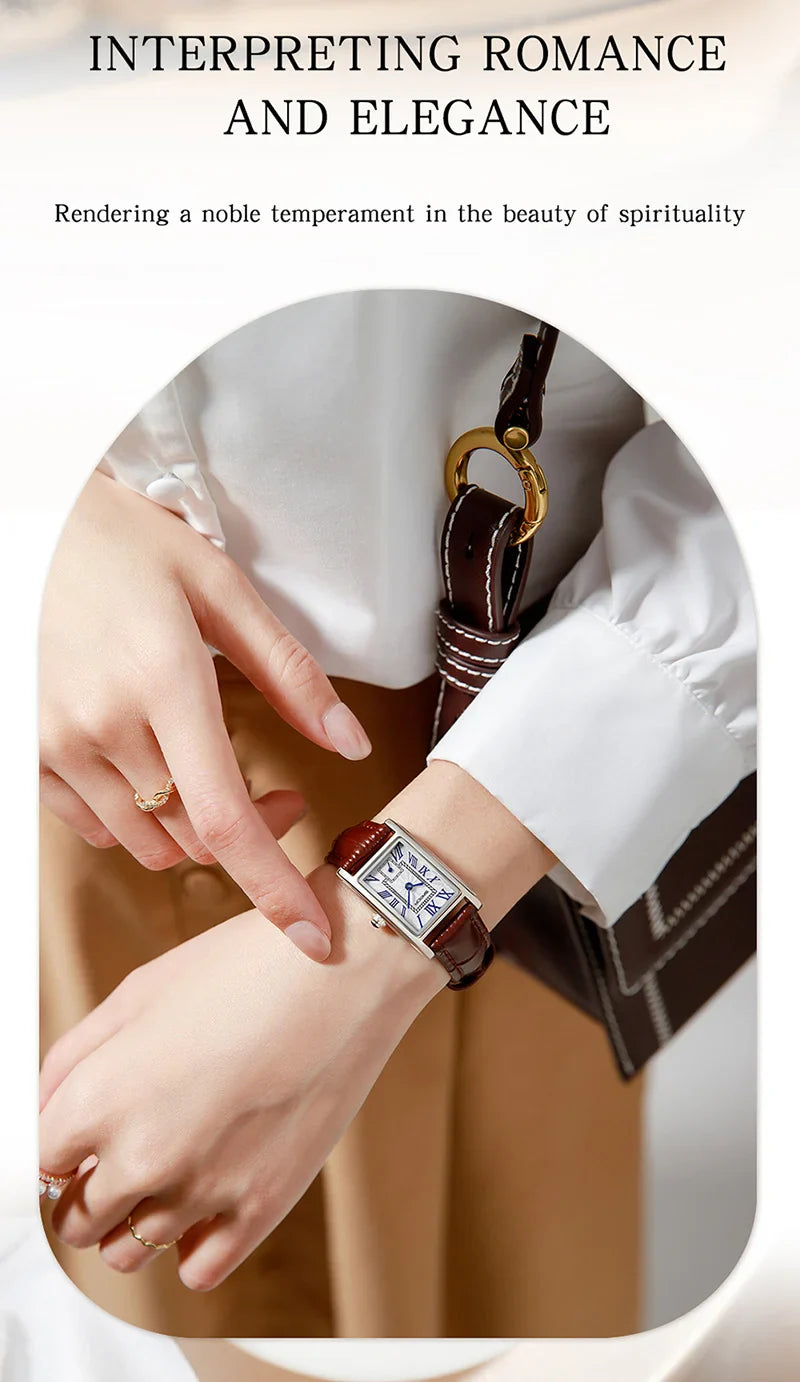 SANDA 1116 Quartz Watch Women Elegant Design Watches Rectangle Dial Waterproof Steel Leather Business Ladies Wristwatches Gift