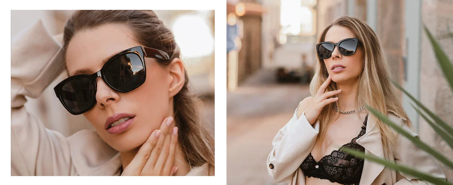 Fashion Cateye Polarized Sunglasses for Women - Oversized Sun Glasses UV400 Protection Retro Shades Designer Style