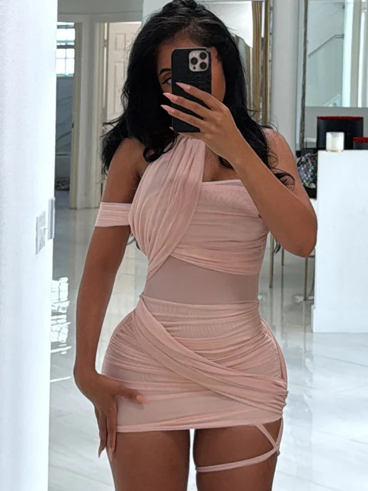 Nibber Backless Summer Trend See Through Sexy Dress Women Y2K Cross Bandage Halter Sleeveless Midnight Clubwear Mini Bodycon