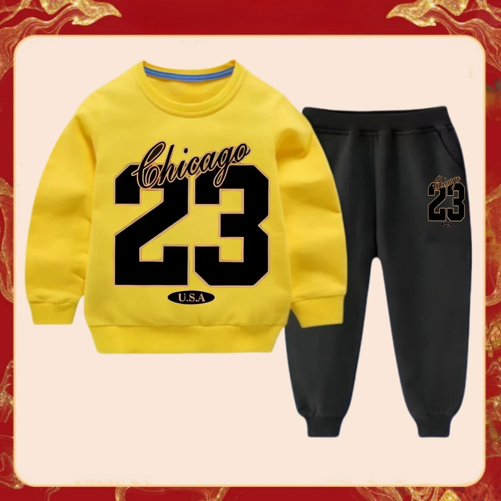 Spring Baby Girls Clothes Set Kid Boys '23' Printed Sweatshirts Pullover Top And Pants 2 Pieces Suit  Children Sweet Tracksuits