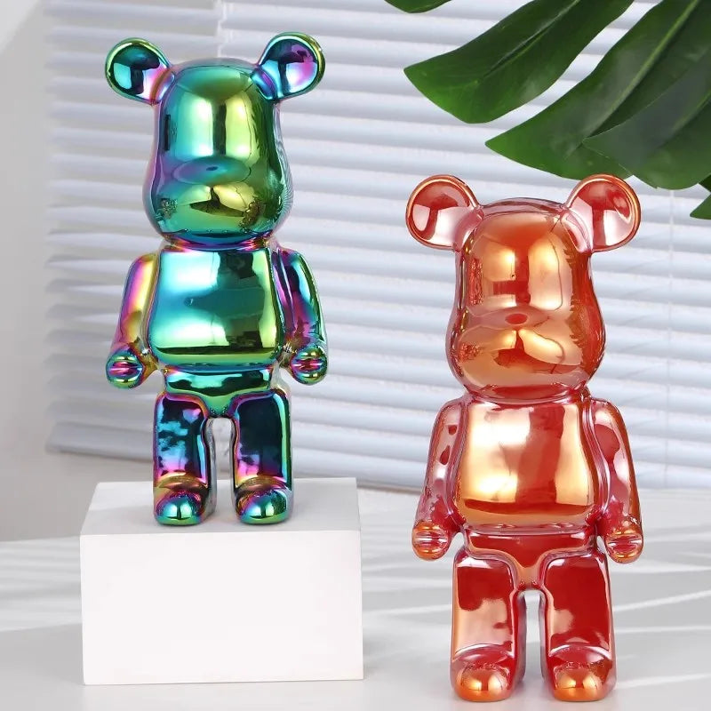 28cm Aesthetic Bear Figure Ceramics Plating Violent Bear Statue Animal Figurine Sculpture Luxury Living Room Decoration Ornament