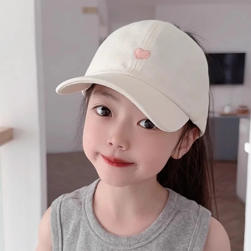 Kids Baseball Caps for Boys Girls Sun Hat Love Heart Hollow High Ponytail Caps Children Adjustable Baseball Caps for 4-12 Years