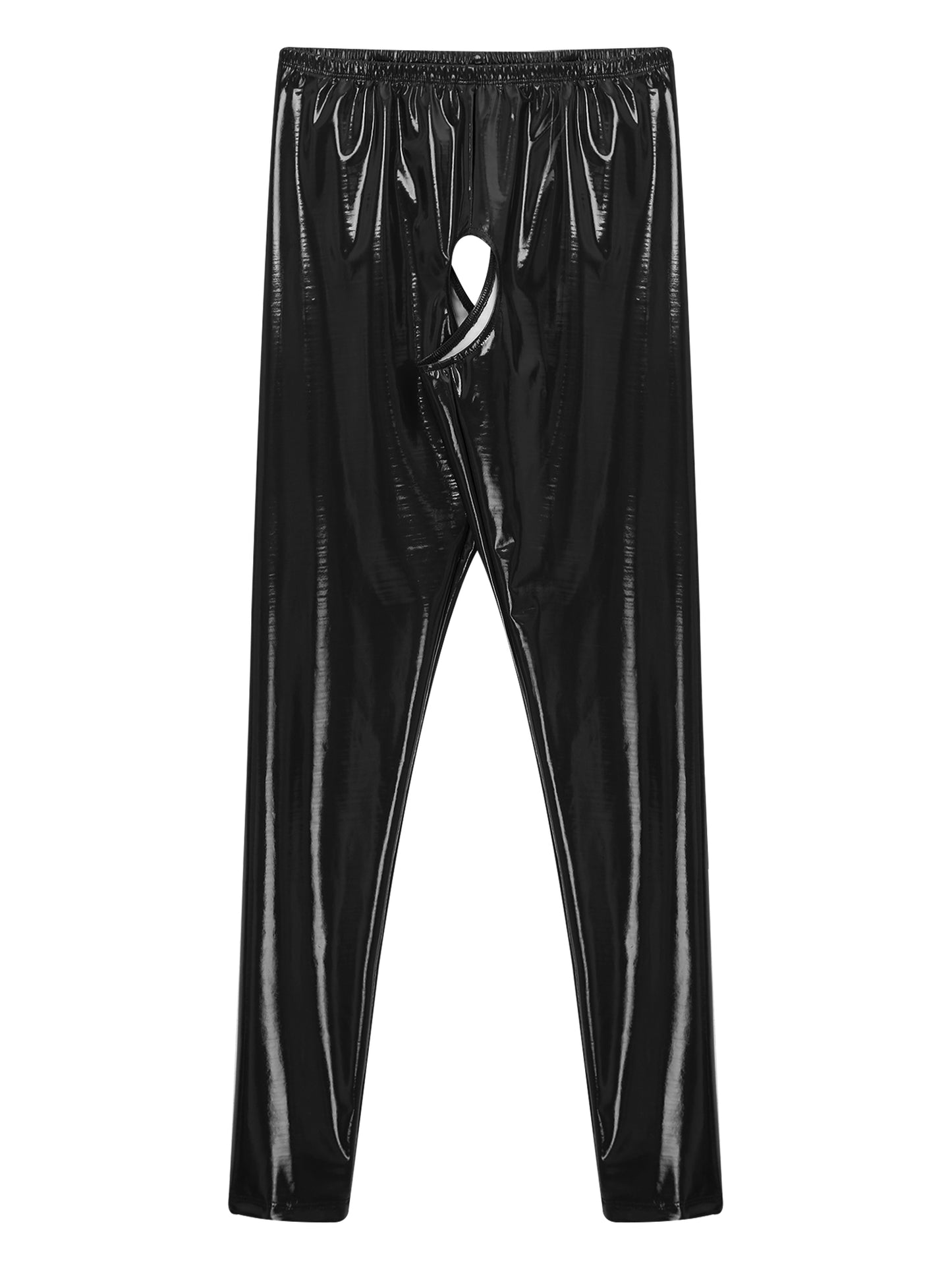 Womens Wet Look PVC Leather Open Crotch Butt Leggings High Waisted Crotchless