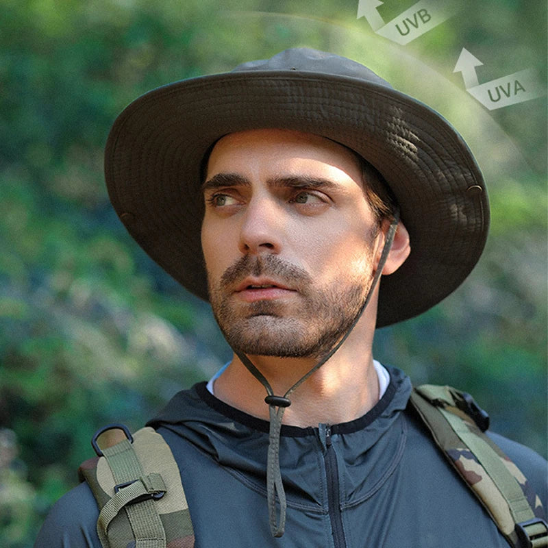 Men Bucket Hat Letter Embroidery Leather Label Cowboy Hat Waterproof Outdoor