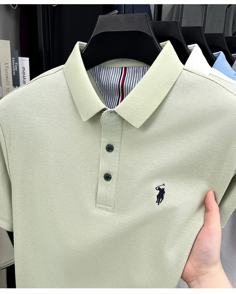 100% pure cotton short sleeved men's polo shirt summer fashion high-end brand pony embroidery golf top casual business T-shirt