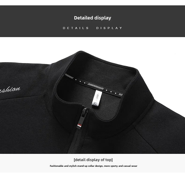 Spring Autumn New Men's Cotton Sports Suit Stand Collar Sweatshirt Middle-Aged And Elderly Casual Stylish Cardigan Loose-Fit 2-P