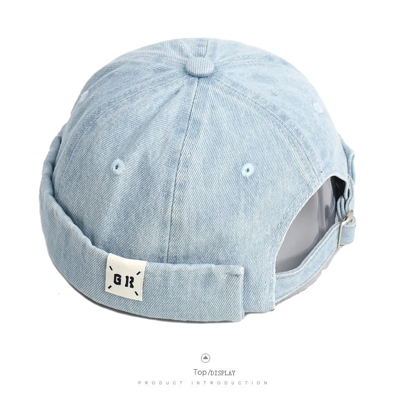 Bocca Denim Docker Cap Without Visor Letter Label Brimless Caps Adjustable Solid Color Hats Unisex Adult Retro Hip Hop Street