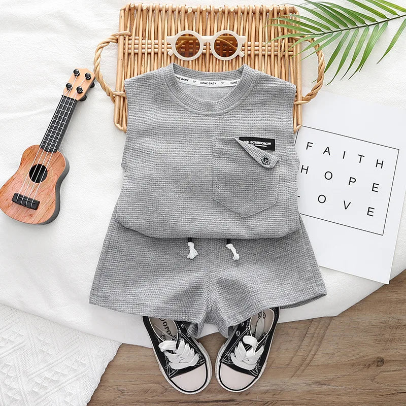 New Summer Baby Boys Solid Vest Shorts 2Pcs/Sets Clothes Children Infant Outfits Toddler Casual Sports Costume Kids Tracksuits