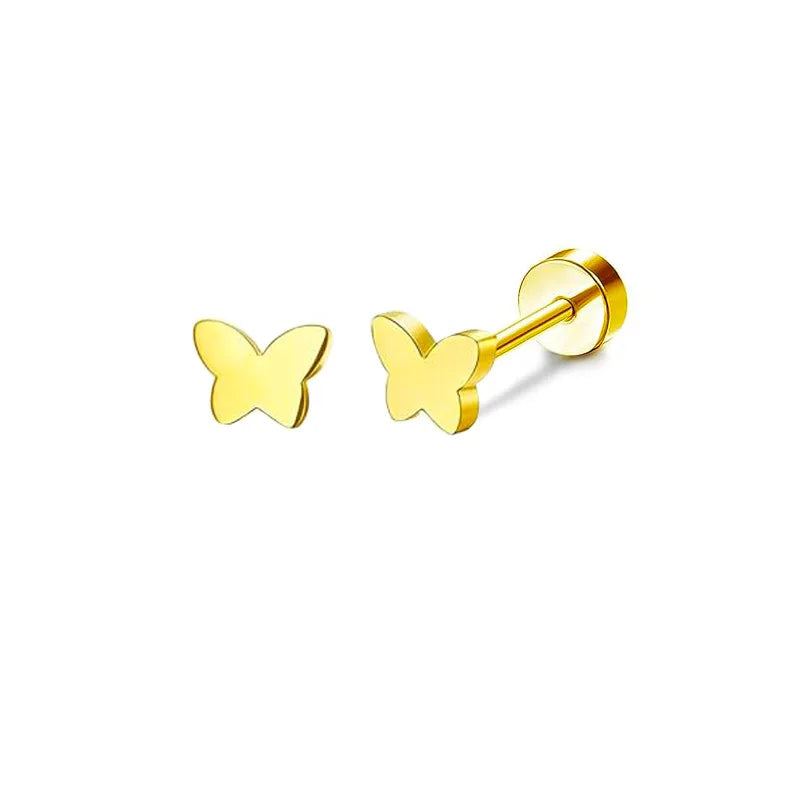 2PCS/Set Stainless Steel Gold Flower Cross Stud Earrings for Women Cute Mini Pearl Earrings Tragus Cartilage Piercing Jewelry
