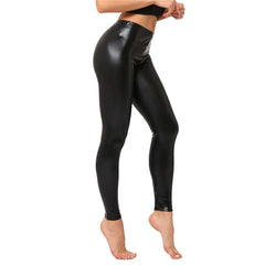 Metallic Color PU Leggings Women Leather Pants Dancing Party Pant Night Club