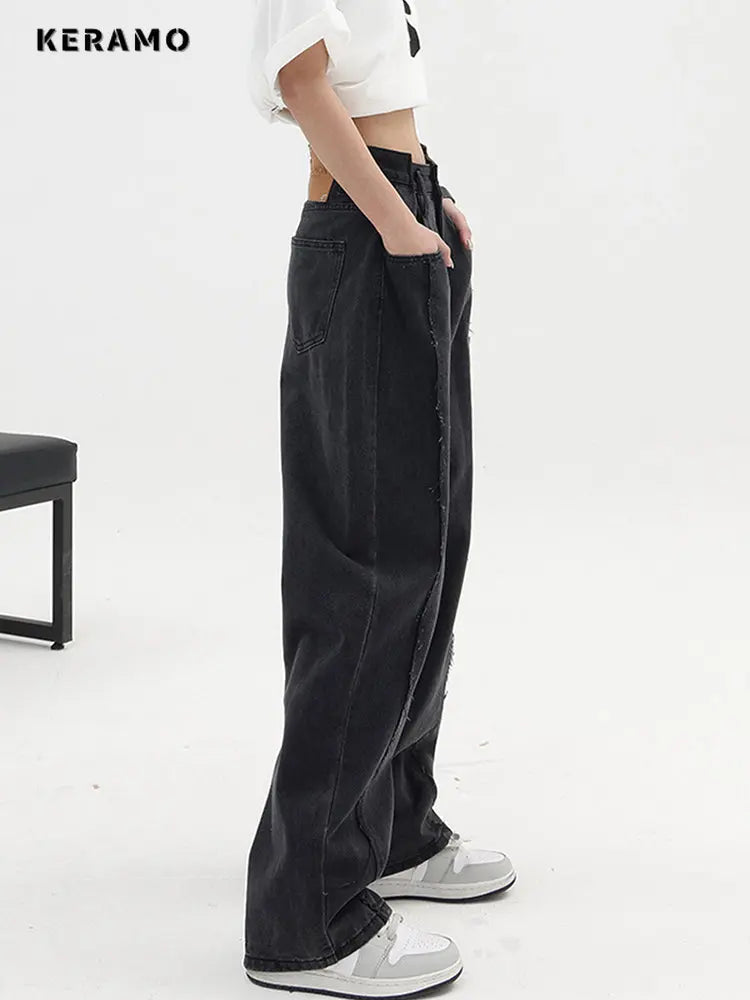 Women Baggy  Long Jeans Harajuku Black Wide Leg Trousers Streetwear