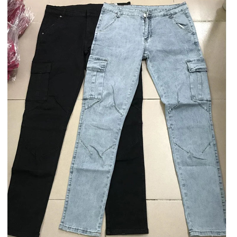 Jeans Man Pants Casual Cotton Denim Trousers Multi Pocket Cargo Pants Men